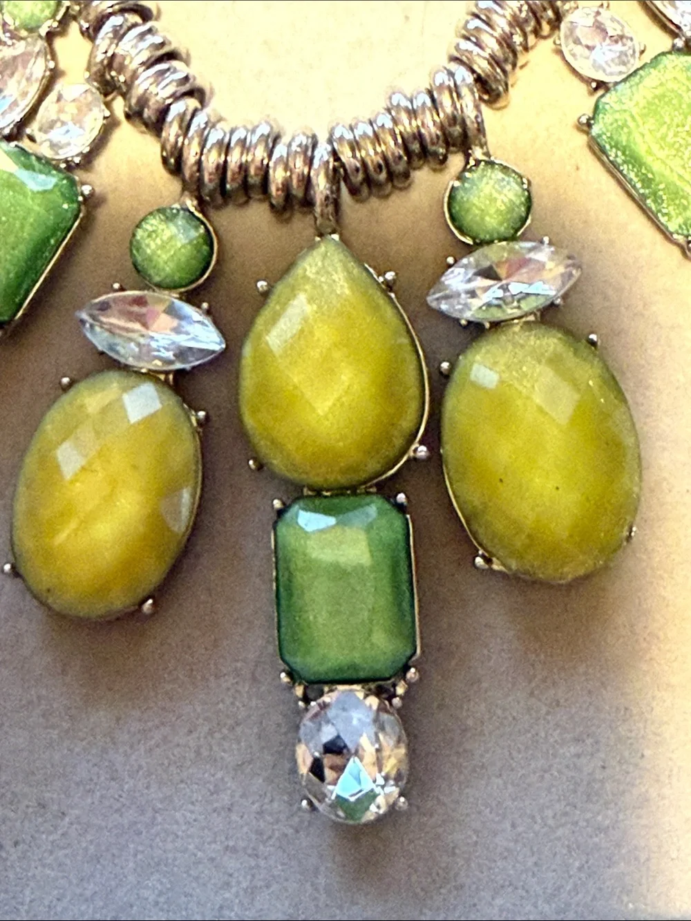New York & Company Yellow and Light Green Statement Necklace & Earring Set